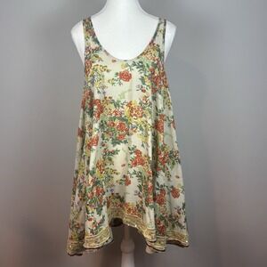 Arielle 100% Cotton Floral Sleeveless Sequin Hem Summer Dress‎ Women's LG Whimsy
